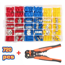 Load image into Gallery viewer, 480pcs Assorted Spade Terminals Insulated Cable Connector Electrical Wire Crimp Butt Ring Fork Set Ring Lugs Rolled Kit+Plier
