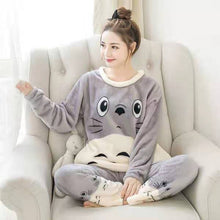 Load image into Gallery viewer, New 2021 Autumn Winter Warm Flannel Women Pijama Sets Thick Coral Velvet Long Sleeve Cute Sleepwear Set Thin Flannel Pajamas Set
