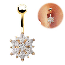 Load image into Gallery viewer, Stainless Steel Green Flower Crystal Navel Bars  Belly Button Ring Navel Piercing Jewelry
