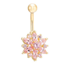 Load image into Gallery viewer, Stainless Steel Green Flower Crystal Navel Bars  Belly Button Ring Navel Piercing Jewelry
