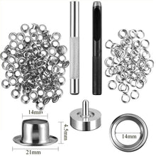 Load image into Gallery viewer, 4mm-20mm 100PCS Silver Eyelet and Eyelet Punch Die Tool Set Metal Button for DIY Leather Craft Clothing Shoes Belt Bag Grommet
