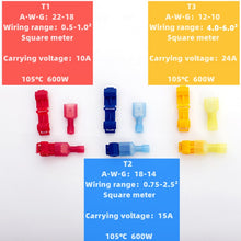 Load image into Gallery viewer, 50 PCS,T-Shaped Crimp Terminal Blocks,Electrical Connector Connection Clamps,Quick-Free Stripping Plugs,Cable Connector Plug
