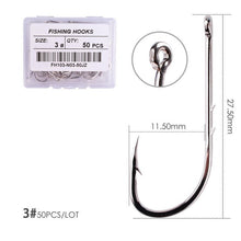 Load image into Gallery viewer, Fishhook 50pcs/ Box Long Shank Fishing Hook 1#-10# Fish Hooks High Carbon Steel Sharp Barbed Offset Narrow Bait Hook Fishhook
