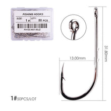 Load image into Gallery viewer, Fishhook 50pcs/ Box Long Shank Fishing Hook 1#-10# Fish Hooks High Carbon Steel Sharp Barbed Offset Narrow Bait Hook Fishhook
