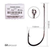 Load image into Gallery viewer, Fishhook 50pcs/ Box Long Shank Fishing Hook 1#-10# Fish Hooks High Carbon Steel Sharp Barbed Offset Narrow Bait Hook Fishhook

