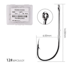 Load image into Gallery viewer, Fishhook 50pcs/ Box Long Shank Fishing Hook 1#-10# Fish Hooks High Carbon Steel Sharp Barbed Offset Narrow Bait Hook Fishhook
