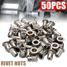 Load image into Gallery viewer, 50Pcs Rivet Nut M3-M10 Thread Stainless Steel Flat Head Rivet Nut  Insert Nut Hand Rivet Nut Gun Head Manual Riveter Tool Kit
