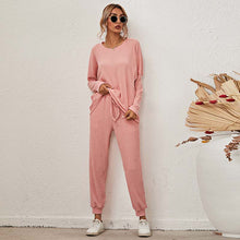 Load image into Gallery viewer, Women's Home Pajamas Set Long Sleeve Round Collar Tops + Trousers Two Piece Sets Ladies Casual Suits
