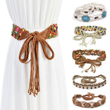 Load image into Gallery viewer, 1PC Casual Women Braided Belt Wooden Bead Waistband Tassels Rope Ethnic Colourful Fashion
