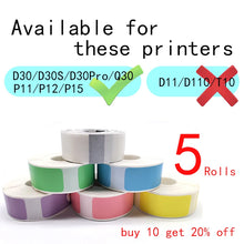 Load image into Gallery viewer, 5PK Phomemo D30 Label Tape  P11 Adhesive Lable Paper Suit For P15 Marklife L11 P12 Sticker Paper Water Proof  D30S Thermal Label
