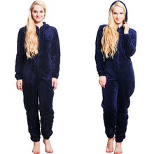 Load image into Gallery viewer, Women Spring Autumn Early Winter Hooded Jumpsuit Solid Color Coat Warm Thick Solid Color Casual Romper Zipper Up Lady Pajamas
