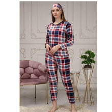 Load image into Gallery viewer, Women's Square Printed Fleece Claret Pajamas Set
