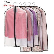 Load image into Gallery viewer, 5pcs/set Transparent Clothing Covers Garment Suit Dress Jacket Clothes Coat Dustproof Cover Protector Travel Bag Dust Cover
