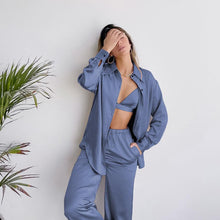 Load image into Gallery viewer, 2023 Autumn New Women Pajama Set 3 Pcs Suit Satin Pajamas
