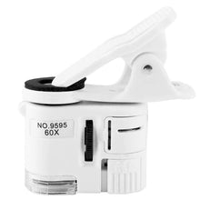 Load image into Gallery viewer, 60X Portable Clip Magnifier Loupe UV Microscope Universal Mobile Phone with Mini LED NK-Shopping
