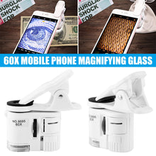 Load image into Gallery viewer, 60X Portable Clip Magnifier Loupe UV Microscope Universal Mobile Phone with Mini LED NK-Shopping

