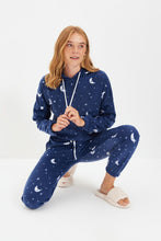 Load image into Gallery viewer, Navy Blue Hooded Fleece Knitted Pajamas Set THMAW22PT0365
