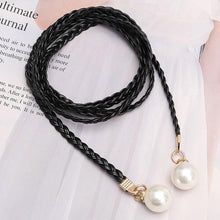 Load image into Gallery viewer, Fashion Woven Leather Dice Dress Imitation Pearl Thin Belt
