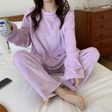 Load image into Gallery viewer, Winter Warm Flannel Women Pajamas Sets Plush Velvet Long Sleeve Sleepwear Nightwear Coral Fleece Girls Homewear

