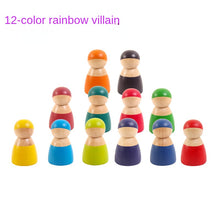 Load image into Gallery viewer, 12-Color Wooden Rainbow Villain Children's Early Education Puzzle Character Color Recognition Creative Building Blocks Toy
