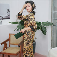 Load image into Gallery viewer, Leopard Print Sexy Long Sleeve Pajamas Woman Imitate Real Silk Sleepwear
