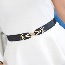 Load image into Gallery viewer, Female Elastic Waist Belt for Female Dress Gold Buckle Belt Fashion Leather Strap
