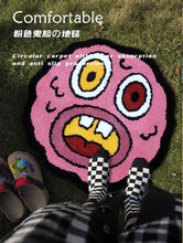 Load image into Gallery viewer, Cherry Bomb Rug Pink Handmade Tufted Carpet Room Decor Kawaii Rug Small Rugs for Bedroom Cartoon Circle Punch Needle Rug
