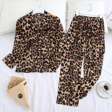 Load image into Gallery viewer, Long Sleeve Pajamas Autumn Ice Silk Long Sleeve Trousers Suit Printing Fashion Pyjamas Set

