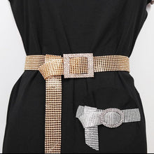 Load image into Gallery viewer, Shiny Rhinestone Waist Belt Gold Silver Buckle Patchwork Adjustable Waistband Chic Streetwear Lady Jewelry Waist Belts
