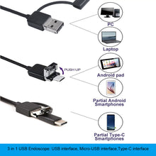 Load image into Gallery viewer, 7mm Mini Endoscope Camera Waterproof 3 in 1 Endoscopio USB Android for Otg Type C Smartphone PC Snake Camera for Fish Finder Car
