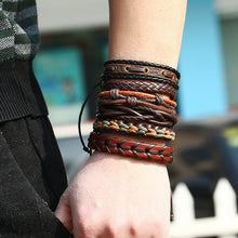Load image into Gallery viewer, Men's Vintage Weave Cattle Leather Bracelet DIY Six-Piece Combination Multi-Layer Leather Bracelet
