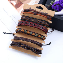 Load image into Gallery viewer, Men's Vintage Weave Cattle Leather Bracelet DIY Six-Piece Combination Multi-Layer Leather Bracelet
