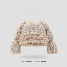 Load image into Gallery viewer, Japanese two-dimensional cute double braids pink wool hat female autumn and winter warm sweet soft sister wig knitted hat

