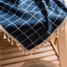 Load image into Gallery viewer, Blue Plaid Tablecloth Three-Dimensional Embroidered Rectangular Linen Dustproof Table Cloth
