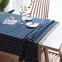 Load image into Gallery viewer, Blue Plaid Tablecloth Three-Dimensional Embroidered Rectangular Linen Dustproof Table Cloth
