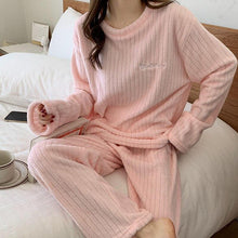 Load image into Gallery viewer, Winter Warm Flannel Women Pajamas Sets Plush Velvet Long Sleeve Sleepwear Nightwear Coral Fleece Girls Homewear
