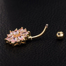 Load image into Gallery viewer, Stainless Steel Green Flower Crystal Navel Bars  Belly Button Ring Navel Piercing Jewelry

