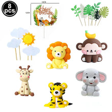 Load image into Gallery viewer, 8pcs Jungle Animal Cake Toppers Lion Giraffe Monkey Elephant Tiger Cake Decor Baby Shower Kids Safari  Birthday Party Decoration
