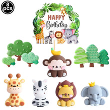Load image into Gallery viewer, 8pcs Jungle Animal Cake Toppers Lion Giraffe Monkey Elephant Tiger Cake Decor Baby Shower Kids Safari  Birthday Party Decoration
