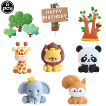 Load image into Gallery viewer, 8pcs Jungle Animal Cake Toppers Lion Giraffe Monkey Elephant Tiger Cake Decor Baby Shower Kids Safari  Birthday Party Decoration
