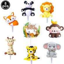 Load image into Gallery viewer, 8pcs Jungle Animal Cake Toppers Lion Giraffe Monkey Elephant Tiger Cake Decor Baby Shower Kids Safari  Birthday Party Decoration

