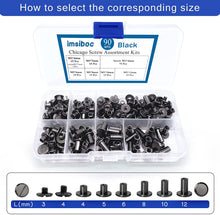 Load image into Gallery viewer, 90Sets Chicago Screws Kit, 6 Sizes of Round Flat Head Leather Rivets Metal Screw Studs for DIY Leather Craft and Bookbinding
