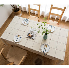 Load image into Gallery viewer, Tassel Cotton Linen Solid Color Square Plaid Dustproof Tablecloth Rectangular Tablecloth
