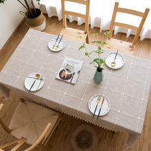 Load image into Gallery viewer, Tassel Cotton Linen Solid Color Square Plaid Dustproof Tablecloth Rectangular Tablecloth
