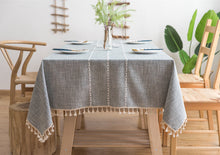 Load image into Gallery viewer, Tassel Embroidered Cotton Linen Tablecloth Cloth Rectangular Table Cloth
