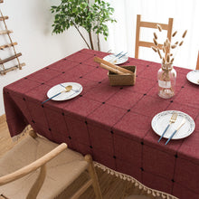 Load image into Gallery viewer, Tassel Cotton Linen Solid Color Square Plaid Dustproof Tablecloth Rectangular Tablecloth
