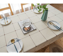 Load image into Gallery viewer, Tassel Cotton Linen Solid Color Square Plaid Dustproof Tablecloth Rectangular Tablecloth
