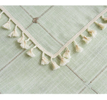 Load image into Gallery viewer, Tassel Cotton Linen Solid Color Square Plaid Dustproof Tablecloth Rectangular Tablecloth
