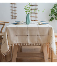 Load image into Gallery viewer, Tassel Cotton Linen Solid Color Square Plaid Dustproof Tablecloth Rectangular Tablecloth
