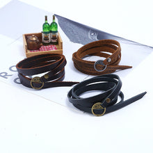 Load image into Gallery viewer, Five-Circle Pressed Words Cattle Leather Bracelet Retro Simple Multi-Circle Men's Leather Bracelet Popular Ornament
